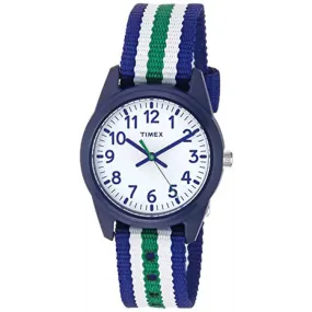 Timex Kids Blue Resin Blue/Green Striped Nylon Strap Watch TW7C10000