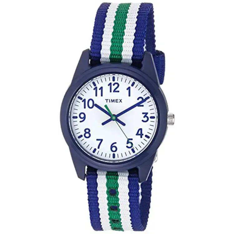 Timex Kids Blue Resin Blue/Green Striped Nylon Strap Watch TW7C10000