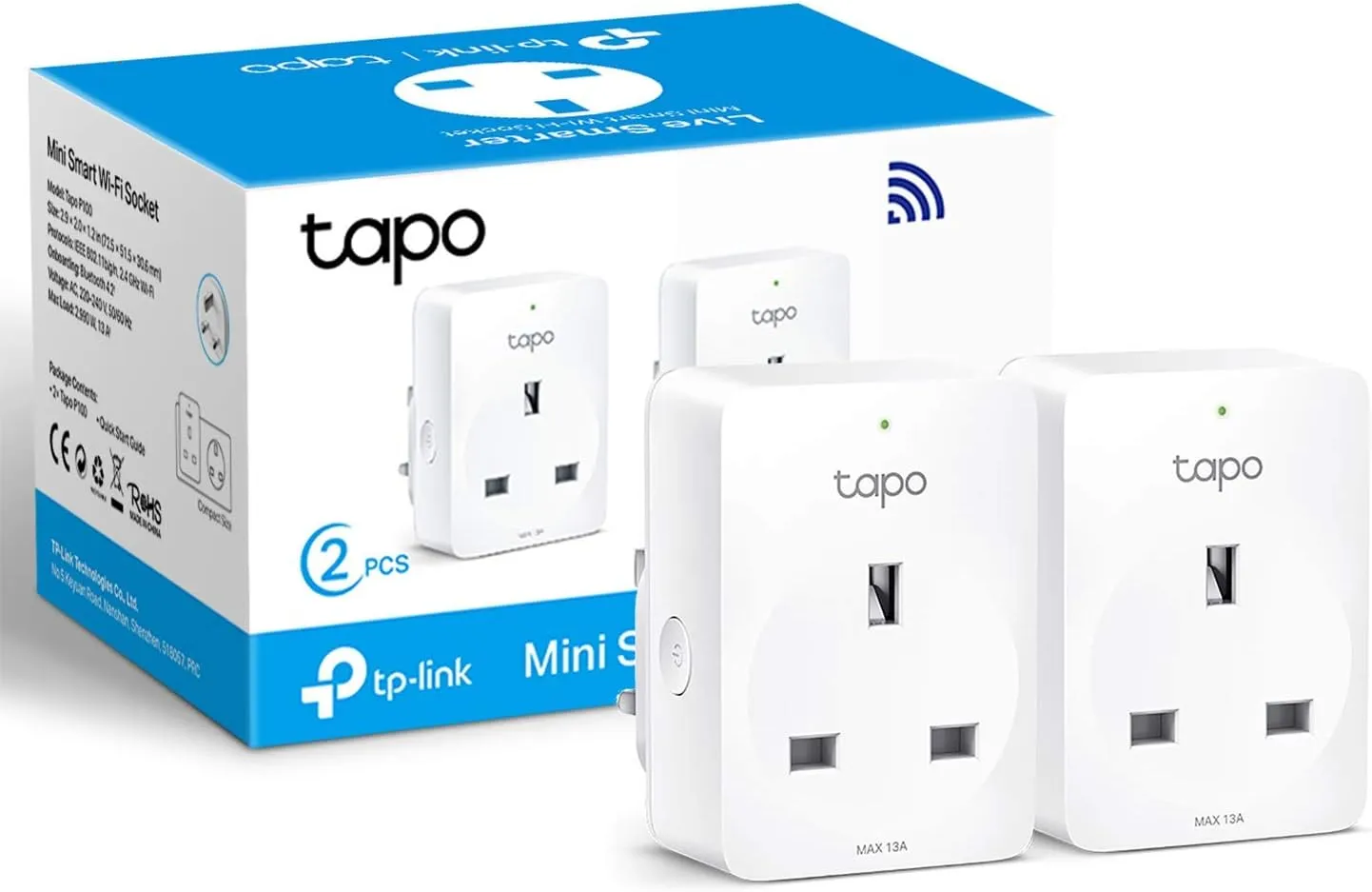 TP-Link Tapo P100 Mini Smart Wi-Fi Socket 2.4 GHz Wi-Fi networking, Bluetooth 4.2 (2件裝) (onboarding only)