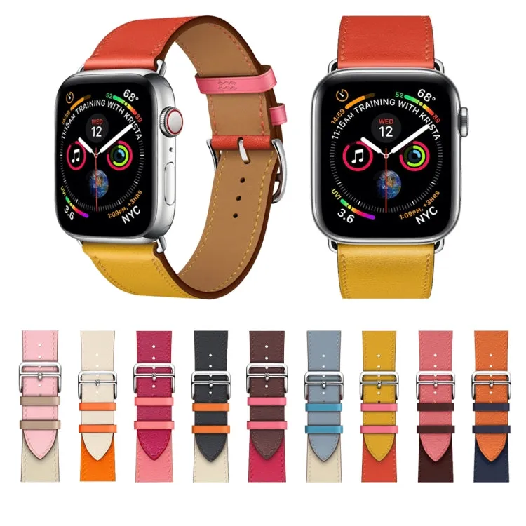 Two Color Single Loop Leather Wrist Strap Watch Band for Apple Watch Series 3 & 2 & 1 38mm, Color:Wine Red Deep Rose Red Light Rose Red