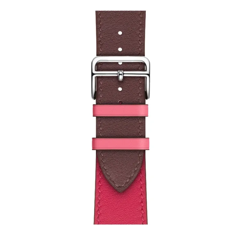 Two Color Single Loop Leather Wrist Strap Watch Band for Apple Watch Series 3 & 2 & 1 38mm, Color:Wine Red Deep Rose Red Light Rose Red