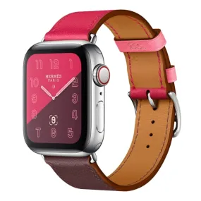 Two Color Single Loop Leather Wrist Strap Watch Band for Apple Watch Series 3 & 2 & 1 38mm, Color:Wine Red Deep Rose Red Light Rose Red