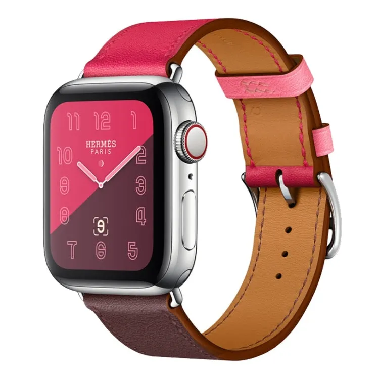 Two Color Single Loop Leather Wrist Strap Watch Band for Apple Watch Series 3 & 2 & 1 38mm, Color:Wine Red Deep Rose Red Light Rose Red