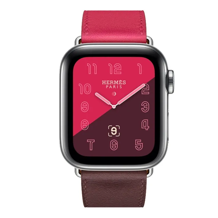 Two Color Single Loop Leather Wrist Strap Watch Band for Apple Watch Series 3 & 2 & 1 38mm, Color:Wine Red Deep Rose Red Light Rose Red