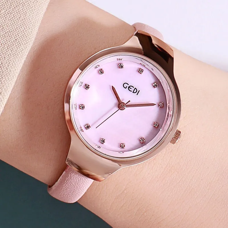 Ultra-shin Leather Strap Women's Watch