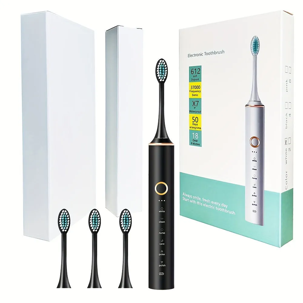 Ultrasonic Electric Toothbrush For Adults, Sonic Electric Toothbrush With 4 Brush Heads, 6 Modes Rechargeable USB Extra Soft Toothbrush For Sensitive Gums Men Women Gift