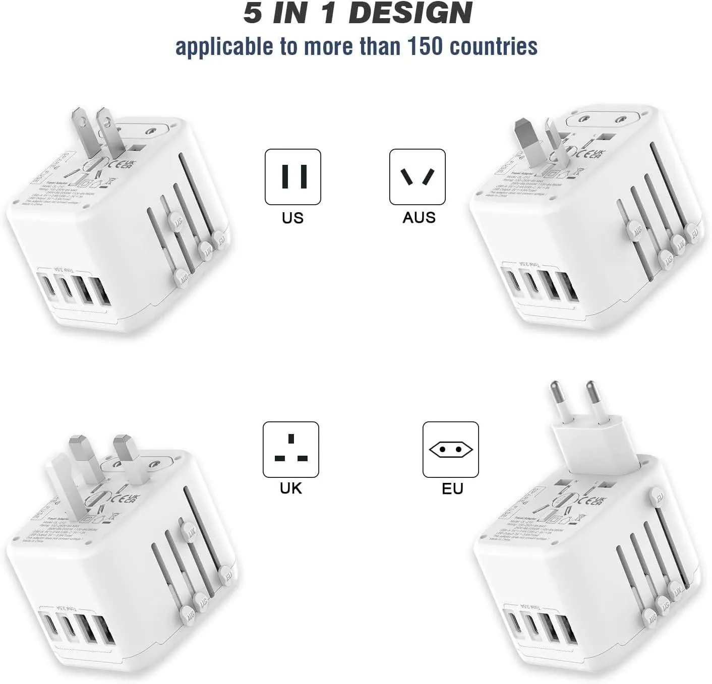 Universal International Power Travel Plug Adapter, 5 in 1