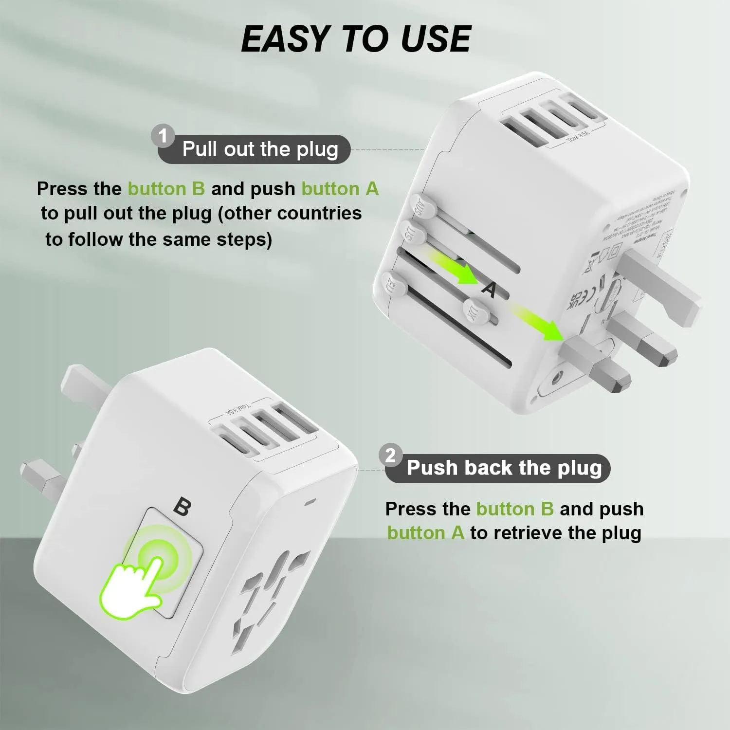 Universal International Power Travel Plug Adapter, 5 in 1