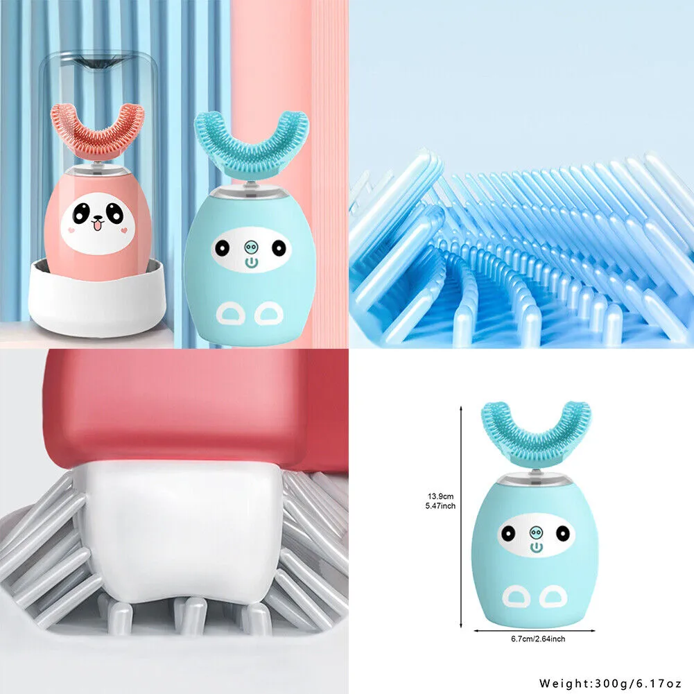 US 1-2 Pack Kids U-shaped Electric Toothbrush 360° Automatic Teeth Cleaner USB