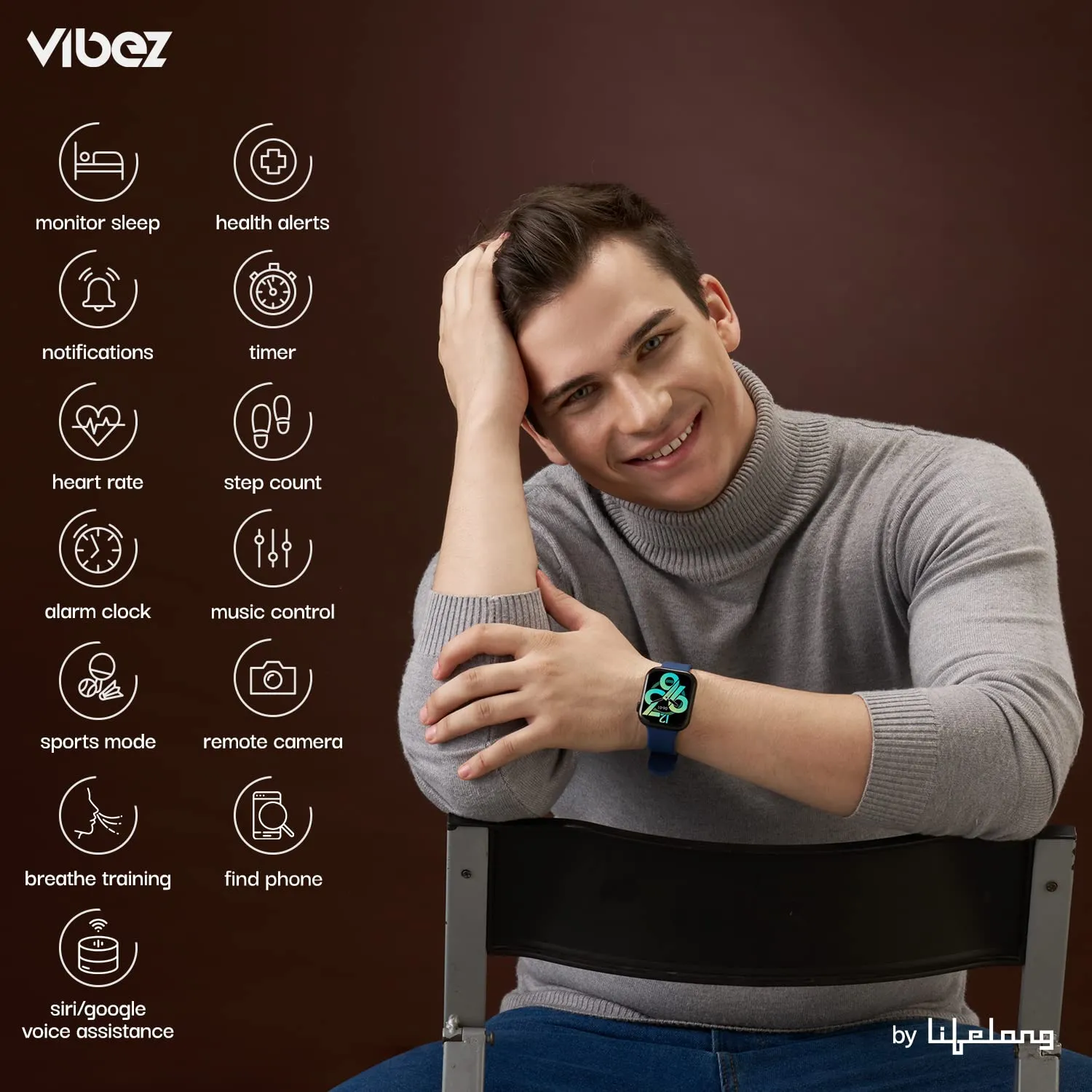 Vibez by Lifelong Smartwatch for Men|1.85" HD Display|One Watch .Two Straps|Bluetooth Calling, Multiple Watch Faces,Health Tracker,7-Day Battery (VBSWM180,Hype Series)