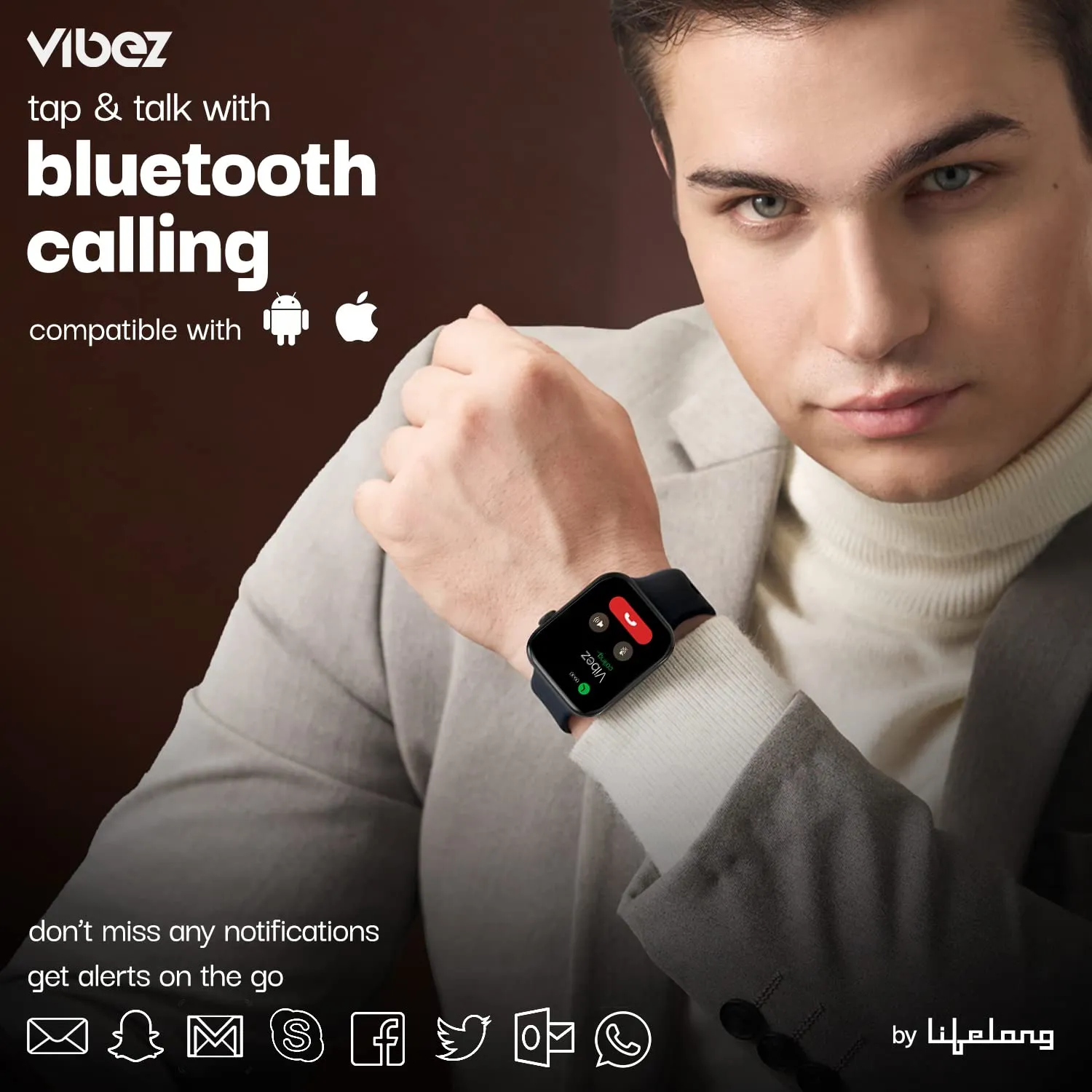 Vibez by Lifelong Smartwatch for Men|1.85" HD Display|One Watch .Two Straps|Bluetooth Calling, Multiple Watch Faces,Health Tracker,7-Day Battery (VBSWM180,Hype Series)