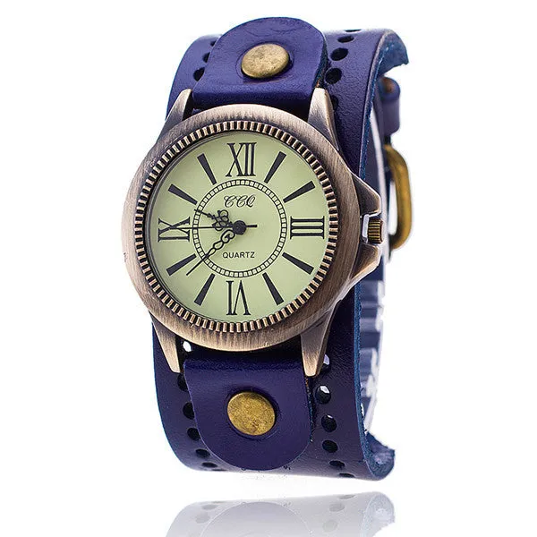 Vintage Cow Leather Bracelet Watch Women WristWatch Casual Luxury Quartz Watch