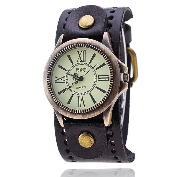 Vintage Cow Leather Bracelet Watch Women WristWatch Casual Luxury Quartz Watch