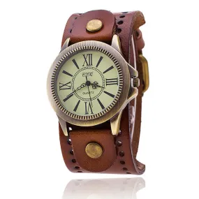 Vintage Cow Leather Bracelet Watch Women WristWatch Casual Luxury Quartz Watch