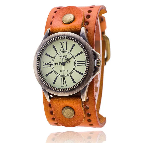 Vintage Cow Leather Bracelet Watch Women WristWatch Casual Luxury Quartz Watch