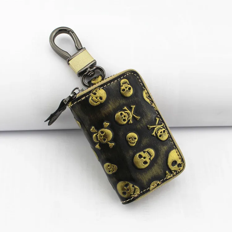 Vintage Leather Skeleton Zipper Key Case 9088