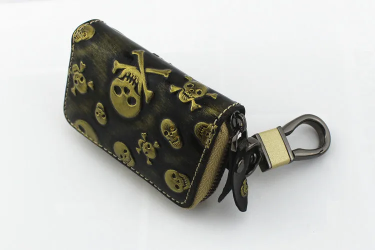 Vintage Leather Skeleton Zipper Key Case 9088