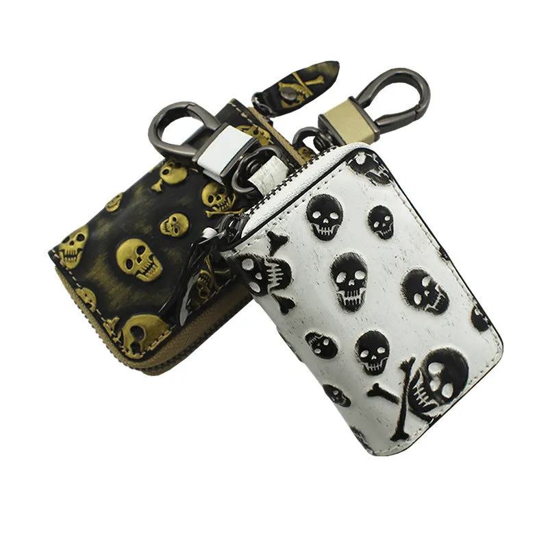 Vintage Leather Skeleton Zipper Key Case 9088