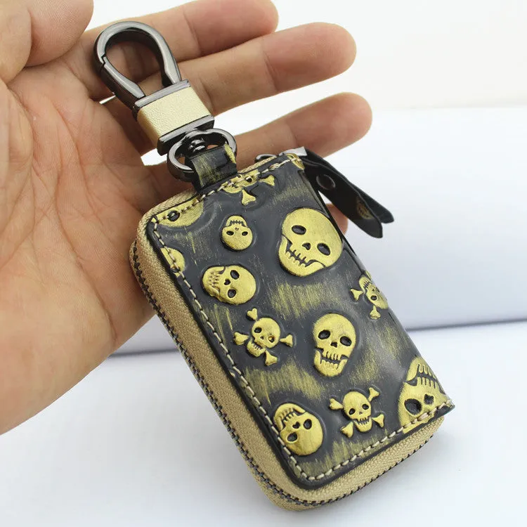 Vintage Leather Skeleton Zipper Key Case 9088