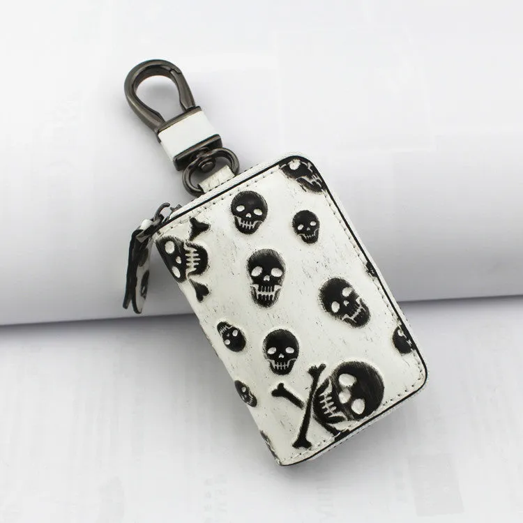 Vintage Leather Skeleton Zipper Key Case 9088