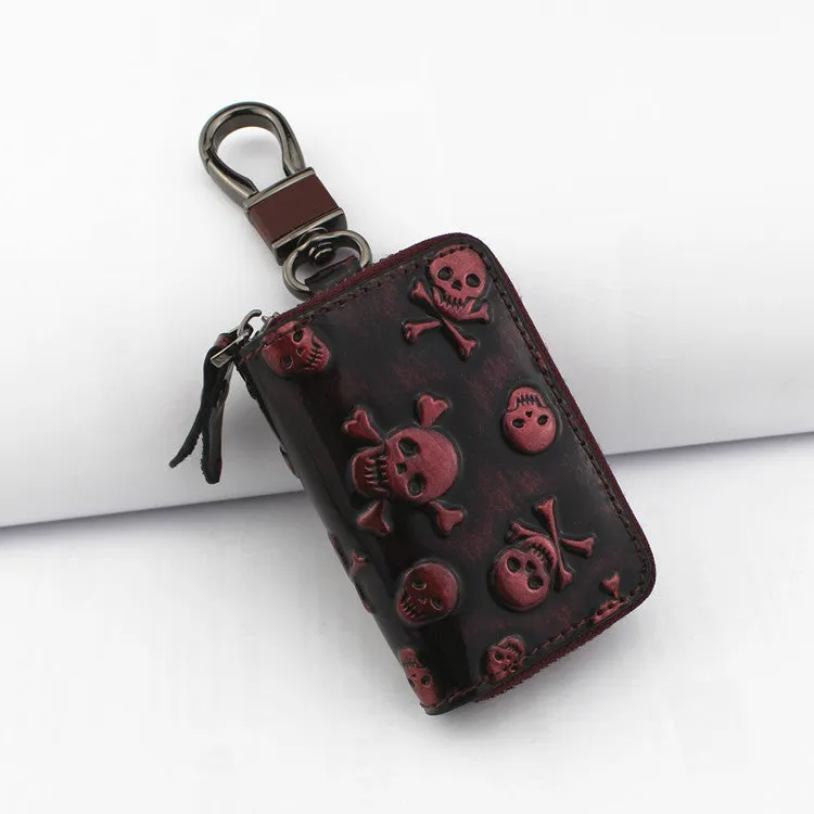 Vintage Leather Skeleton Zipper Key Case 9088