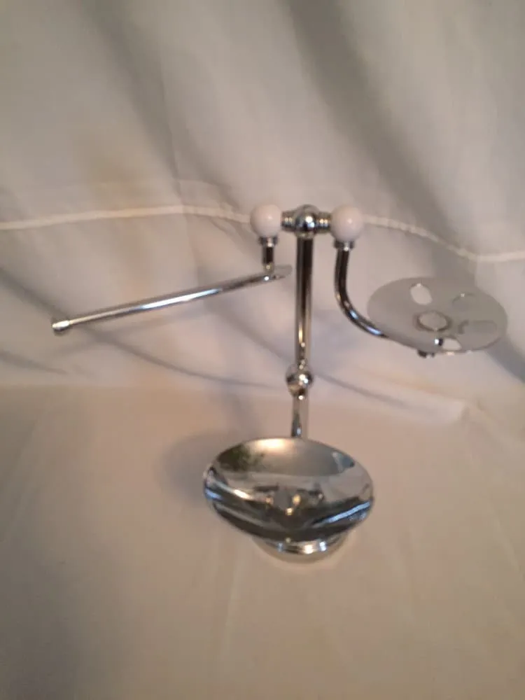 Vintage Reproduction chrome and Porcelain Soap/ Toothbrush / Hand towel Holder