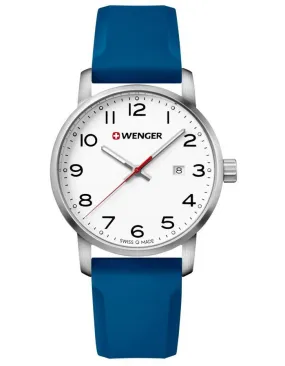 Wenger Mens Avenue Watch - White Dial - Blue Silicone Strap - Date - 100m