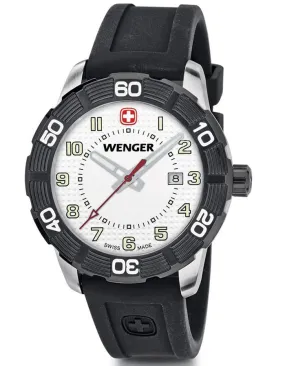 Wenger Mens Roadster Watch - Stainless Steel - White Dial - Black Silicone Strap