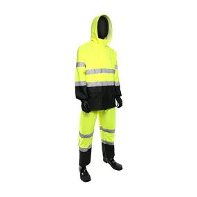 West Chester 4530SE/XL ANSI Type R Class 3 FR Treated Two-Piece Rain Suit with Black Bottom