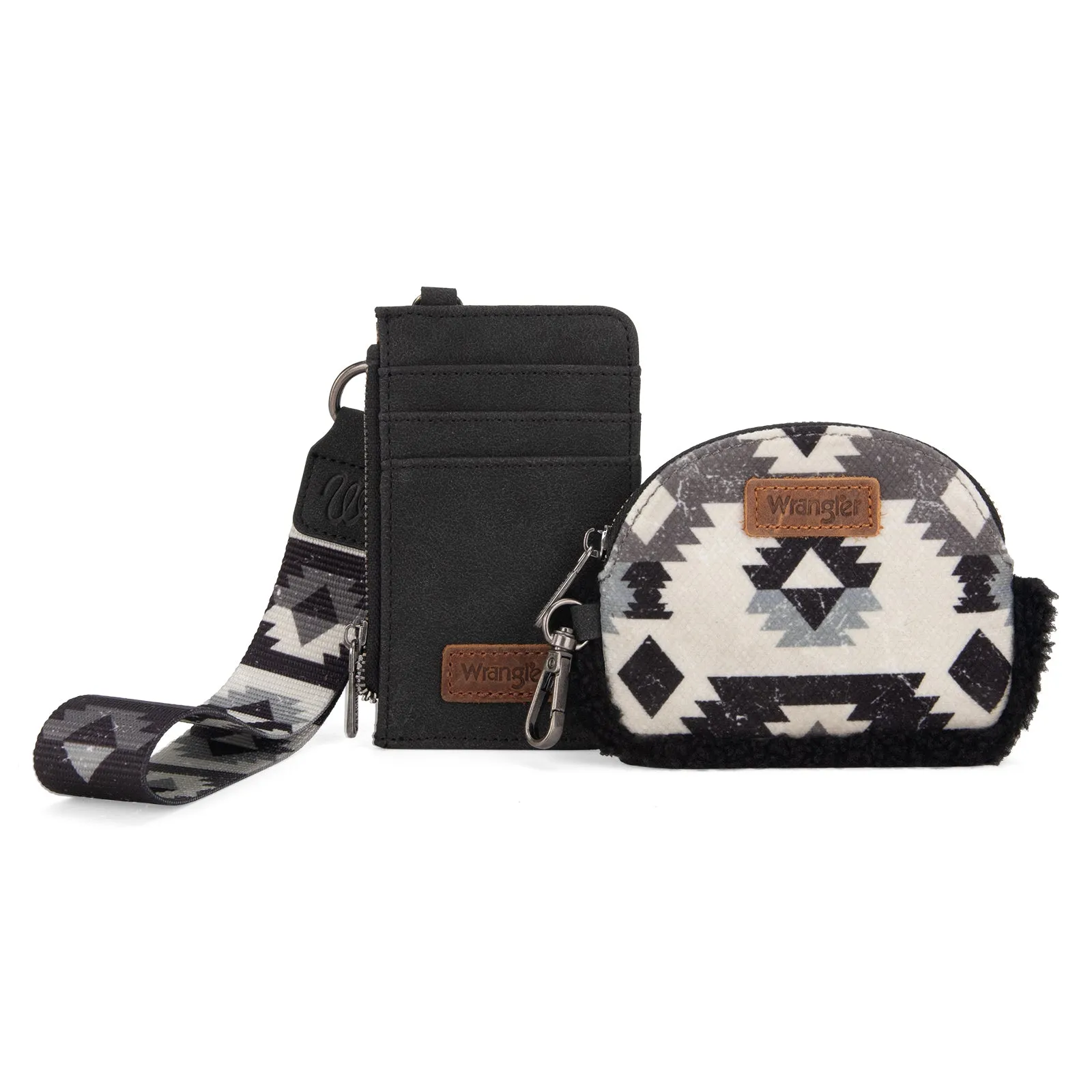 WG166-W0051  Wrangler Sherpa Southwestern Art Print Dual Pouch Wristlet -Black