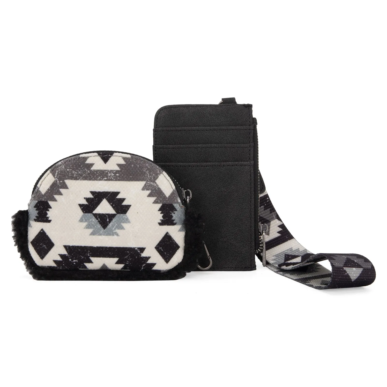 WG166-W0051  Wrangler Sherpa Southwestern Art Print Dual Pouch Wristlet -Black