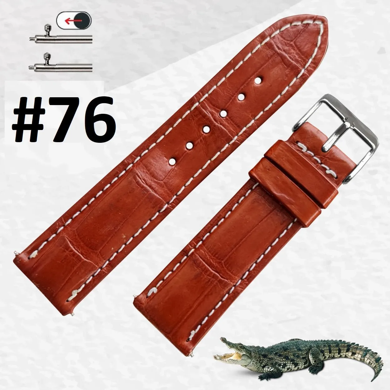 White Stitching Light Brown Alligator Leather Watch Band DH-76