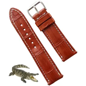 White Stitching Light Brown Alligator Leather Watch Band DH-76