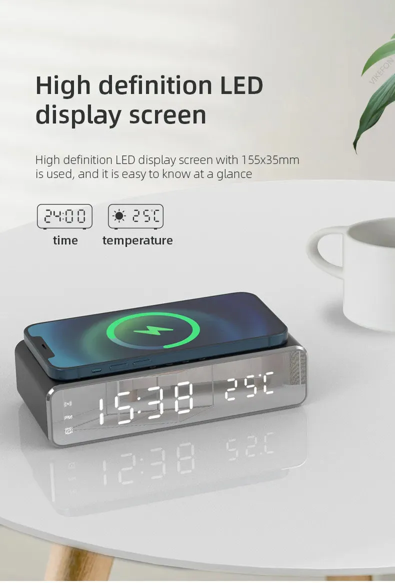 Wireless Charger Time Alarm Clock LED Digital Thermometer Earphone Phone Chargers Fast Charging Dock Station for iPhone Samsung