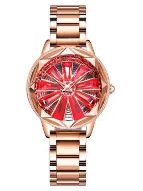 Women's Watch Large turntable red diamond dial stainless steel elegant watch