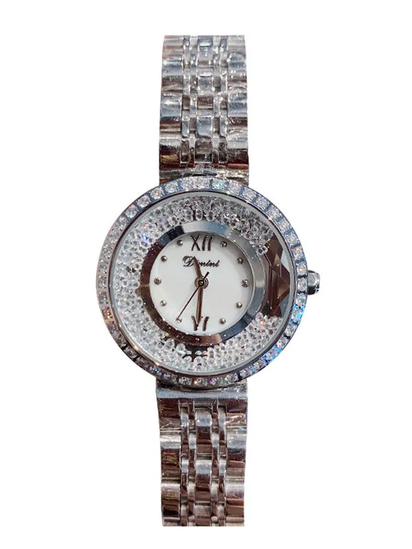 Women's Watch Round Pattern Quicksand diamond dial Stainless Steel strap elegant watch