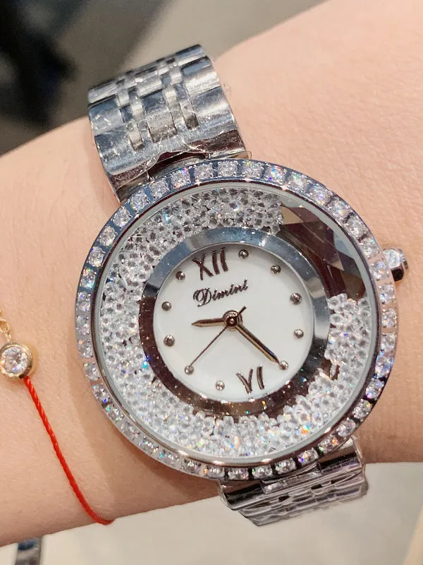 Women's Watch Round Pattern Quicksand diamond dial Stainless Steel strap elegant watch