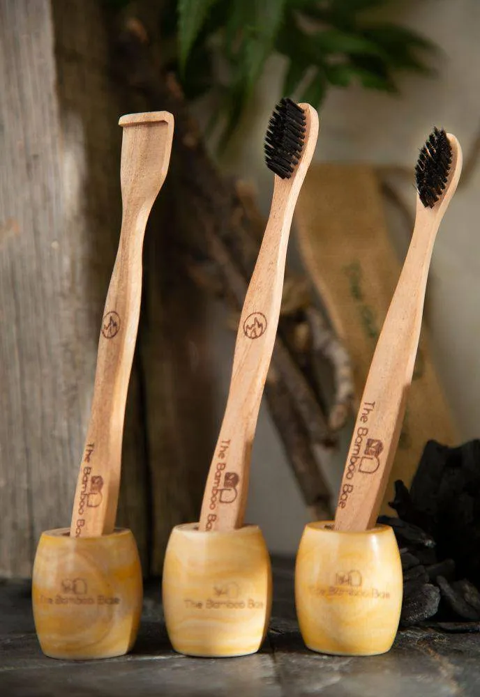 Wooden Toothbrush Holders | For Dry & Bacteria Free Bamboo Toothbrush Tongue Cleaner Razor