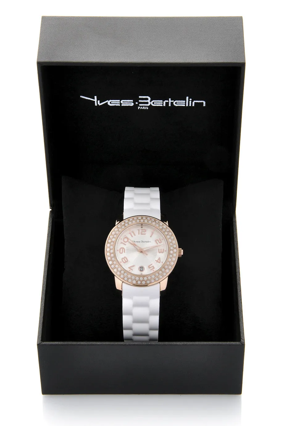 YVES BERTELIN DATE Rose Gold White Crystal Watch