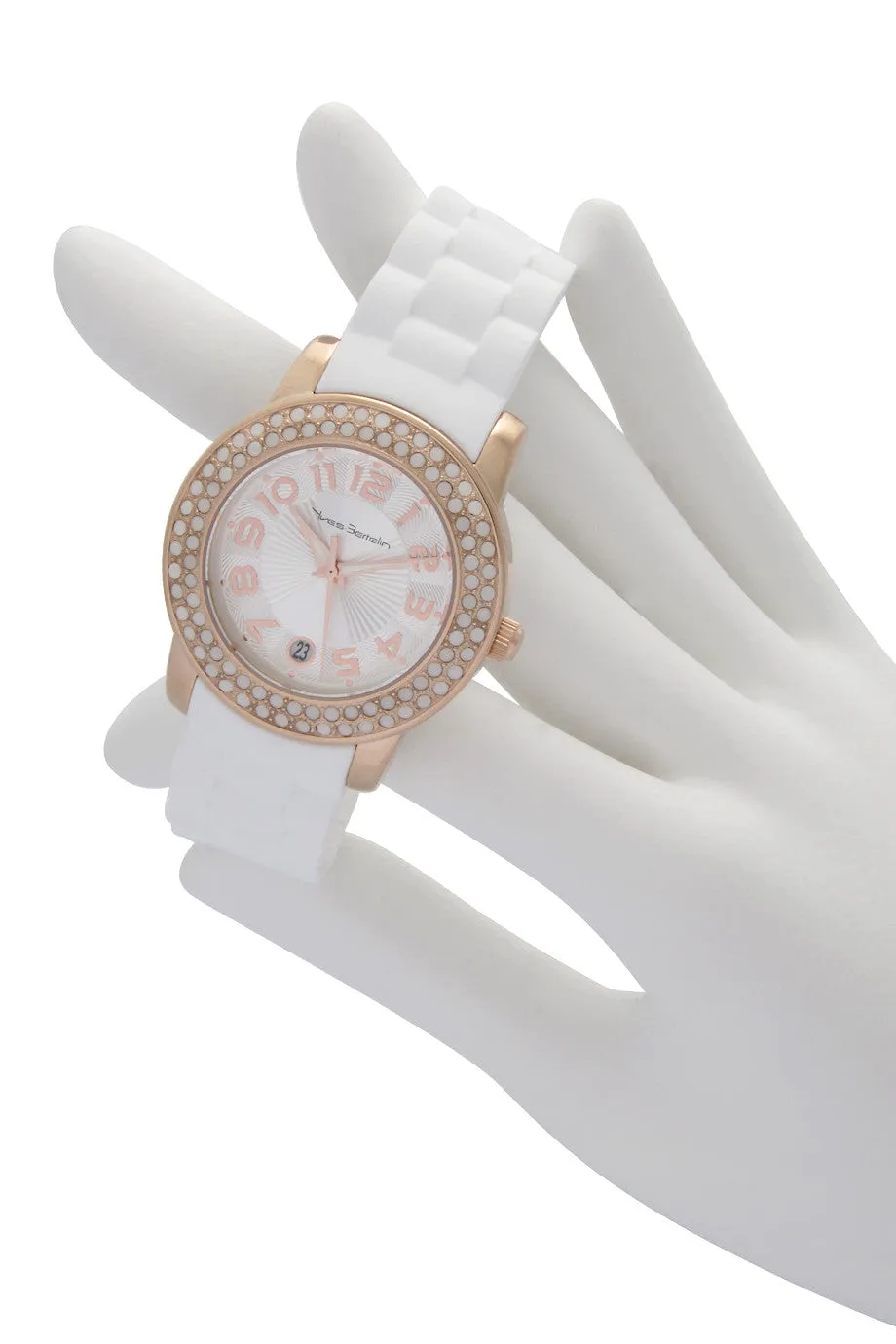 YVES BERTELIN DATE Rose Gold White Crystal Watch