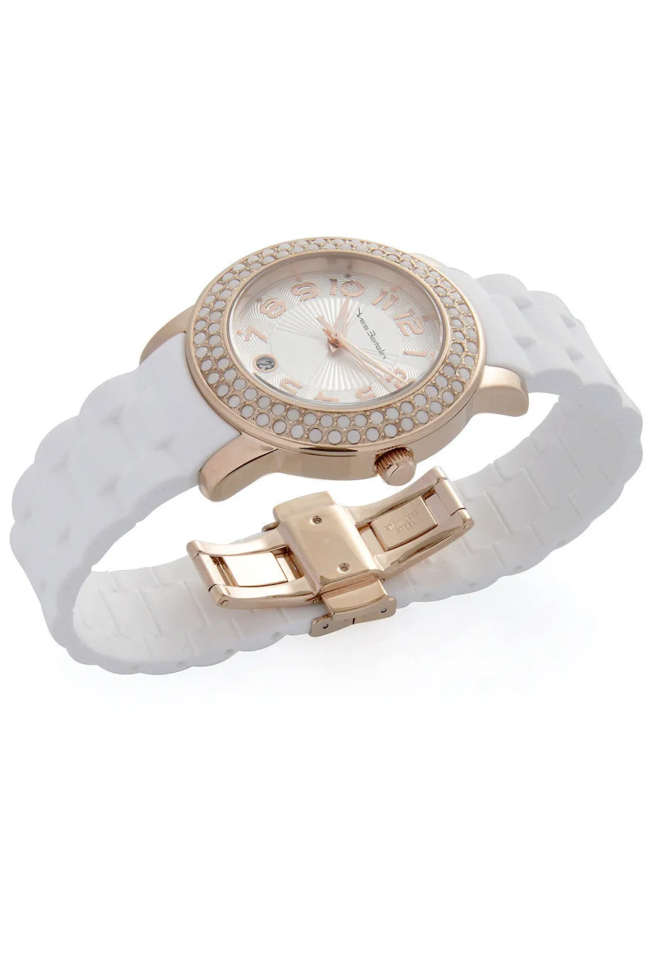 YVES BERTELIN DATE Rose Gold White Crystal Watch