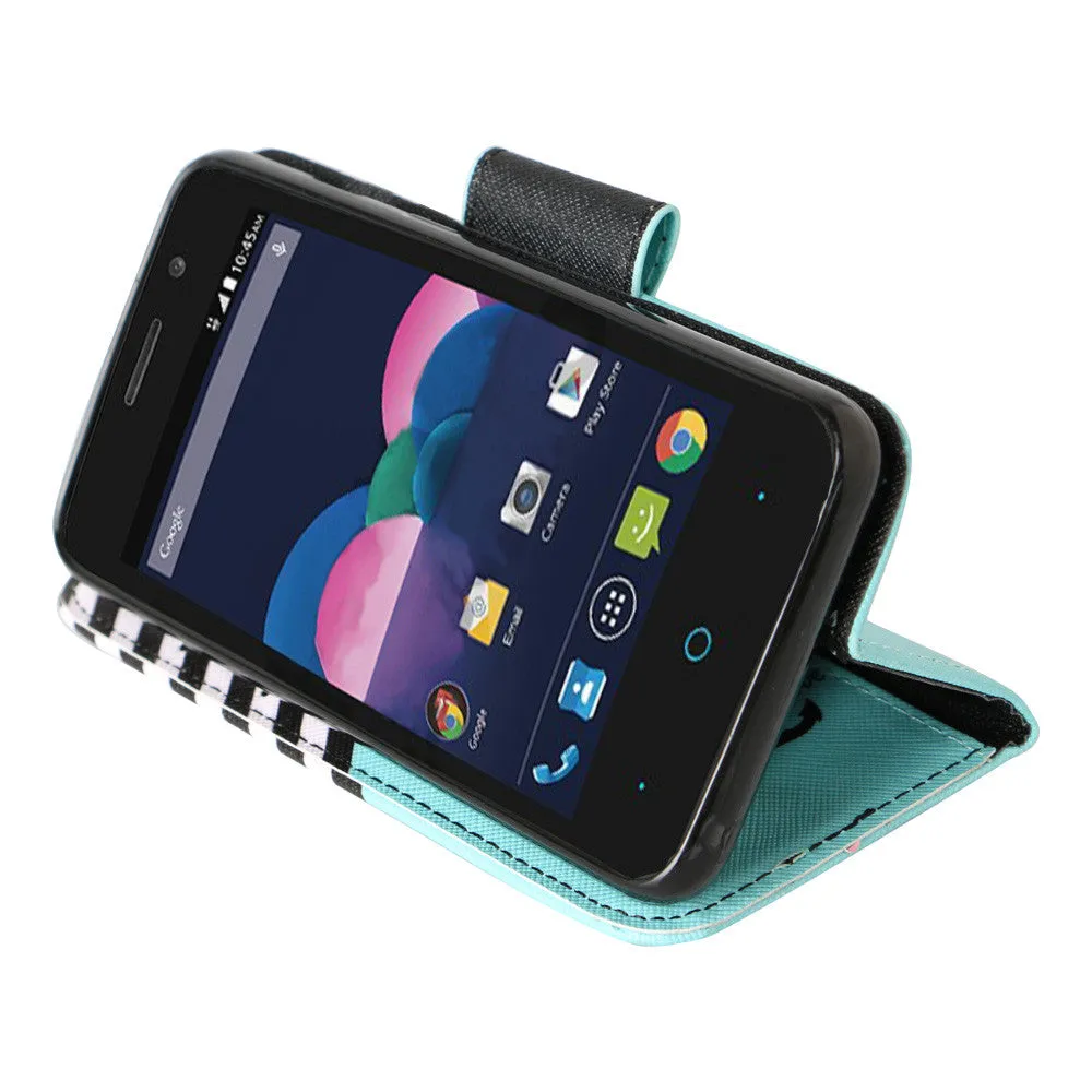 ZTE Obsidian | ZTE Z820 Case, Wrist Strap Magnetic Fold[Kickstand] Pu Leather Wallet Case with ID & Credit Card Slots for ZTE Obsidian | ZTE Z820 - Teal Anchor