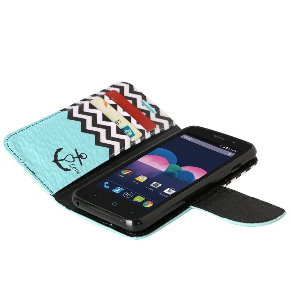 ZTE Obsidian | ZTE Z820 Case, Wrist Strap Magnetic Fold[Kickstand] Pu Leather Wallet Case with ID & Credit Card Slots for ZTE Obsidian | ZTE Z820 - Teal Anchor