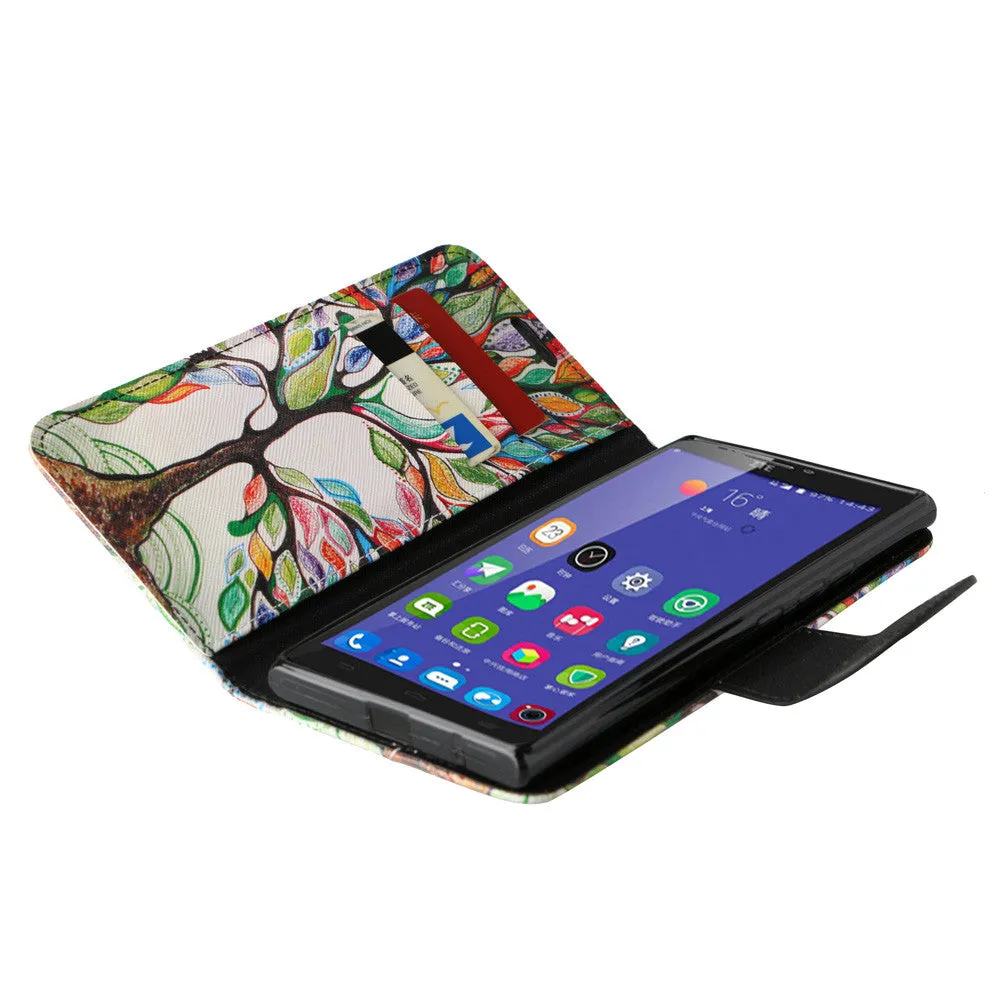 ZTE Warp Elite | ZTE N9158 Case, Wrist Strap Magnetic Flip Fold[Kickstand] Pu Leather Wallet Case with ID & Card Slots - Colorful Tree