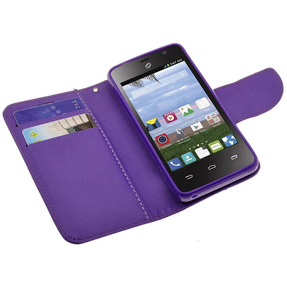 ZTE Zephyr Case, Wrist Strap Magnetic Fold[Kickstand] Pu Leather Wallet Case with ID & Credit Card Slots for ZTE Zephyr - Purple