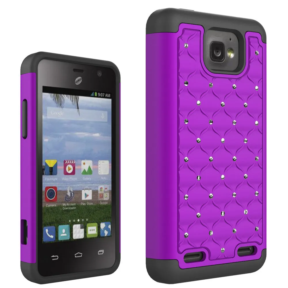 ZTE Zephyr Rhinestone Case, Slim Hybrid Dual Layer[Shock Resistant] Crystal Rhinestone Studded Case Cover -  Purple/Black