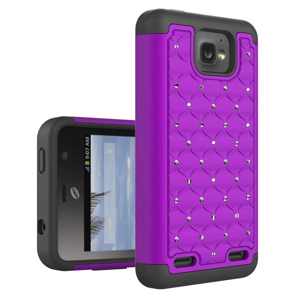 ZTE Zephyr Rhinestone Case, Slim Hybrid Dual Layer[Shock Resistant] Crystal Rhinestone Studded Case Cover -  Purple/Black